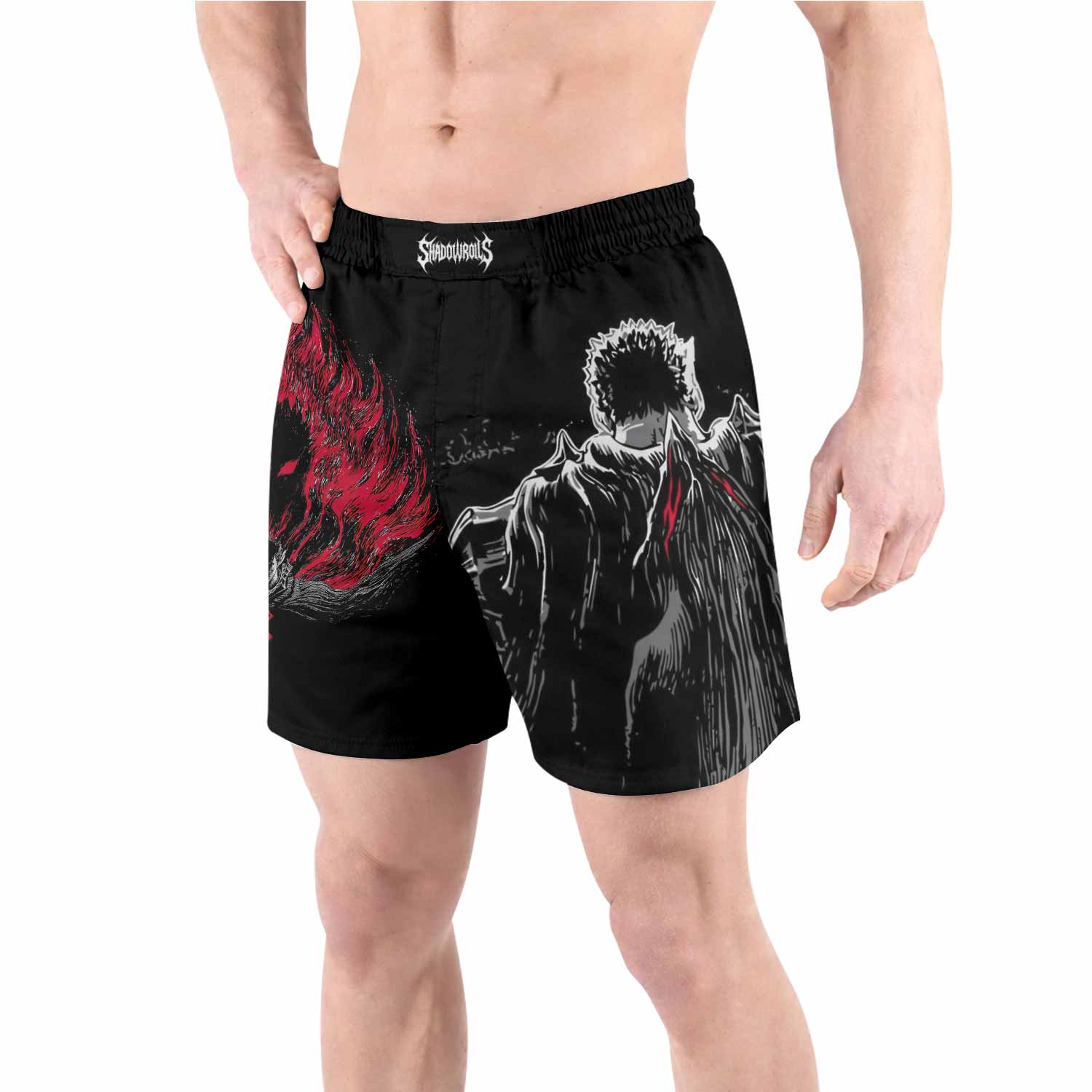 Berserk Black Swordsman Grappling Shorts - front view lifestyle