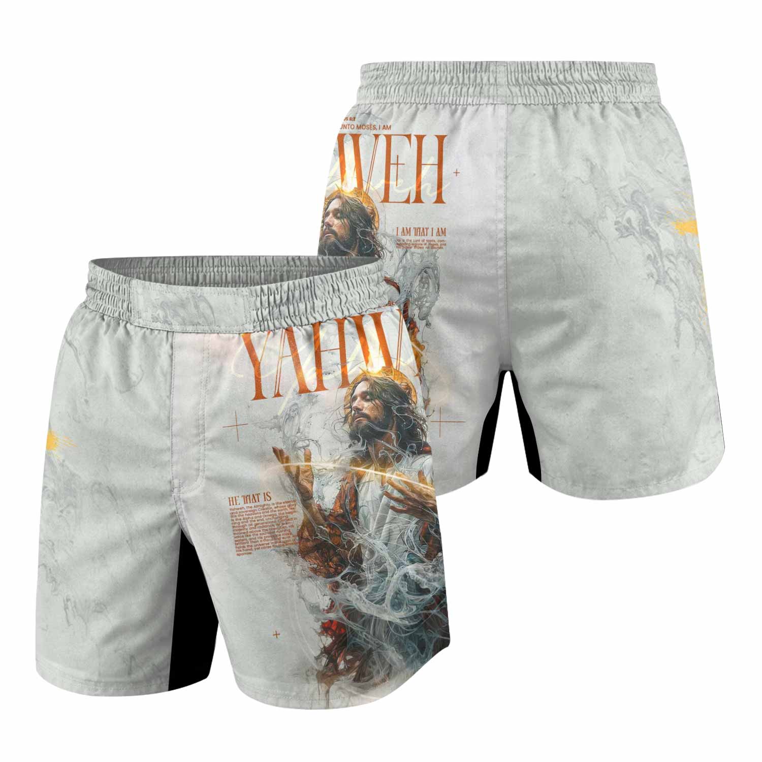 Yahweh I Am That I Am Grappling Shorts - front and back view