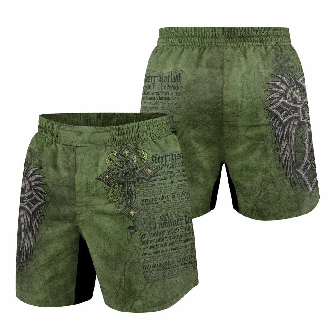 Gothic Cross Grappling Shorts - front and back view