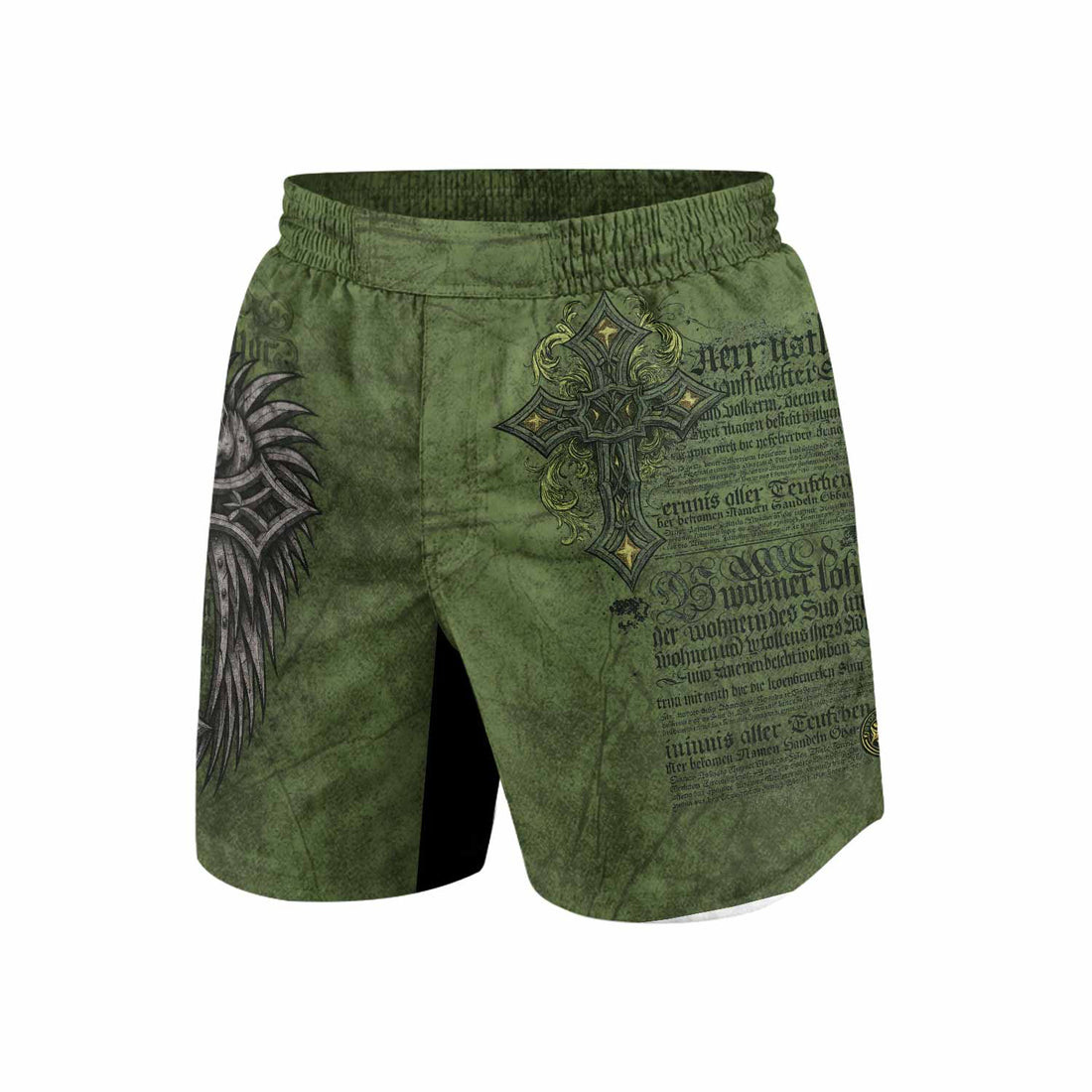 Gothic Cross Grappling Shorts - front and back view
