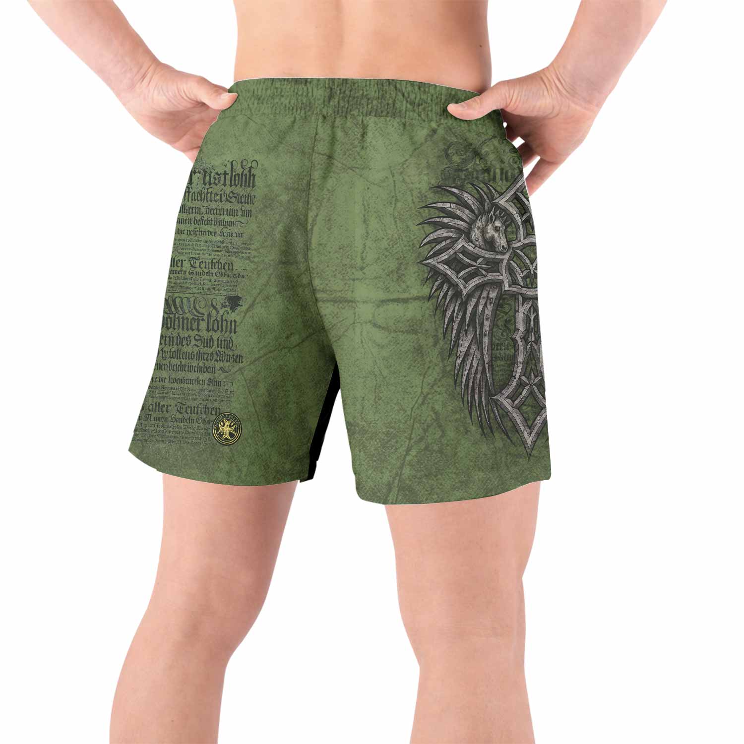 Gothic Cross Grappling Shorts - back view lifestyle