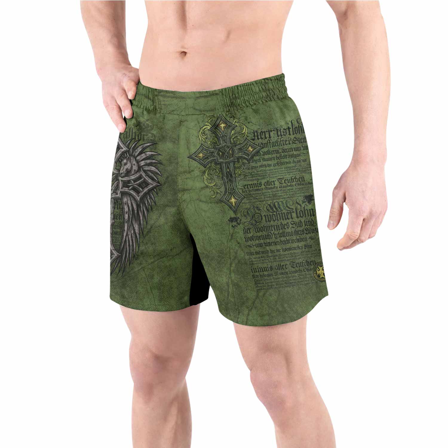 Gothic Cross Grappling Shorts - front view lifestyle