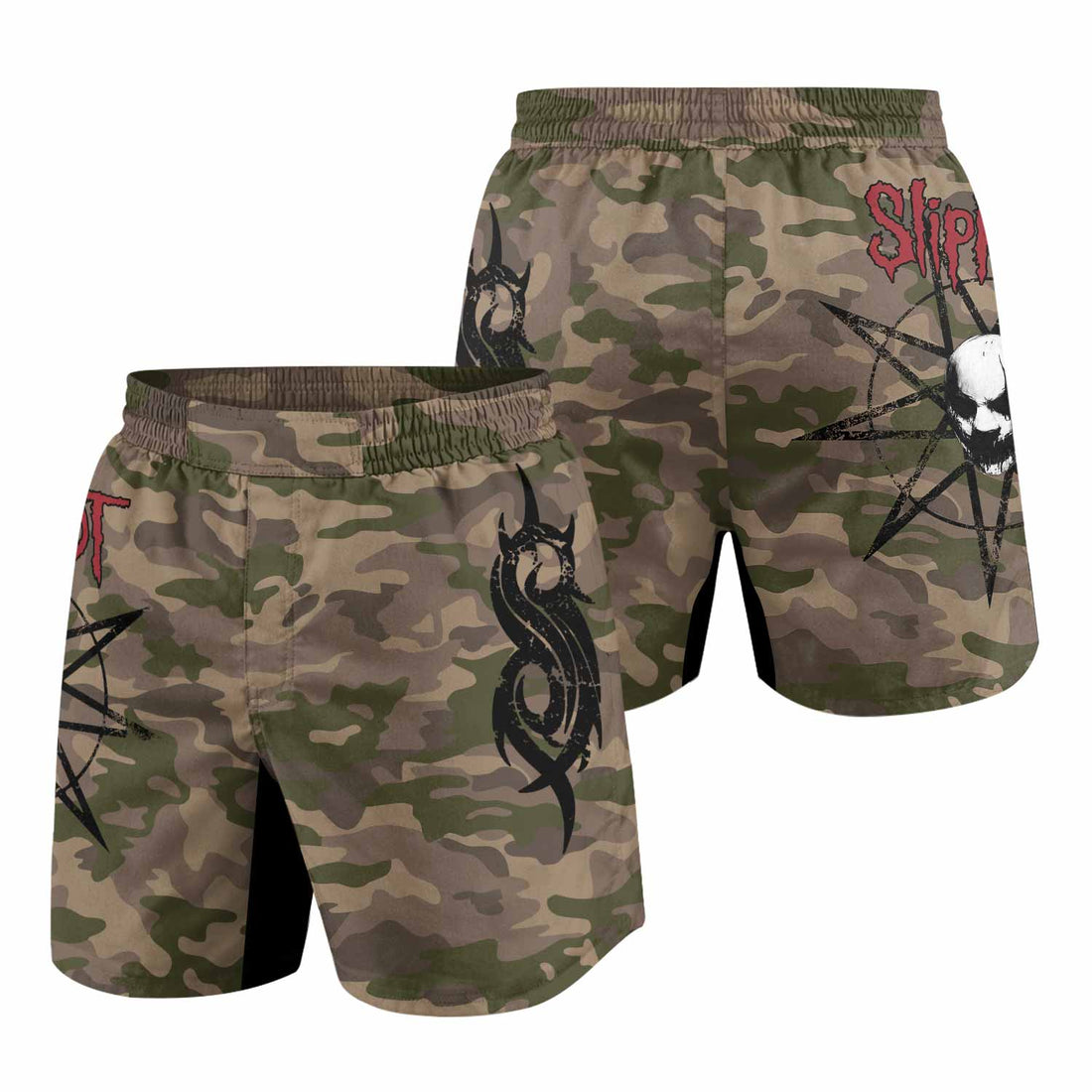 Slipknot Mask Camo Grappling Shorts - front and back view