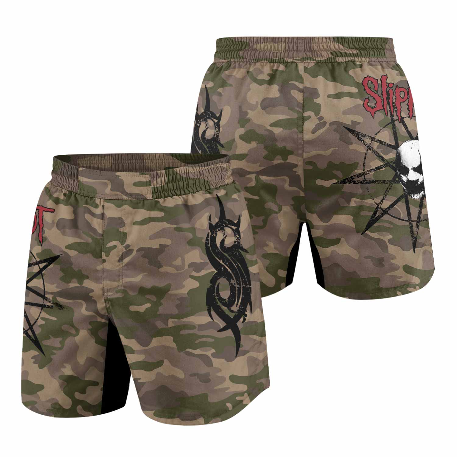 Slipknot Mask Camo Grappling Shorts - front and back view
