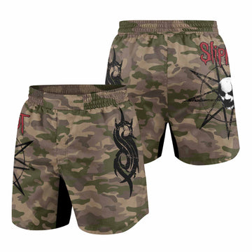 Slipknot Mask Camo Grappling Shorts - front and back view