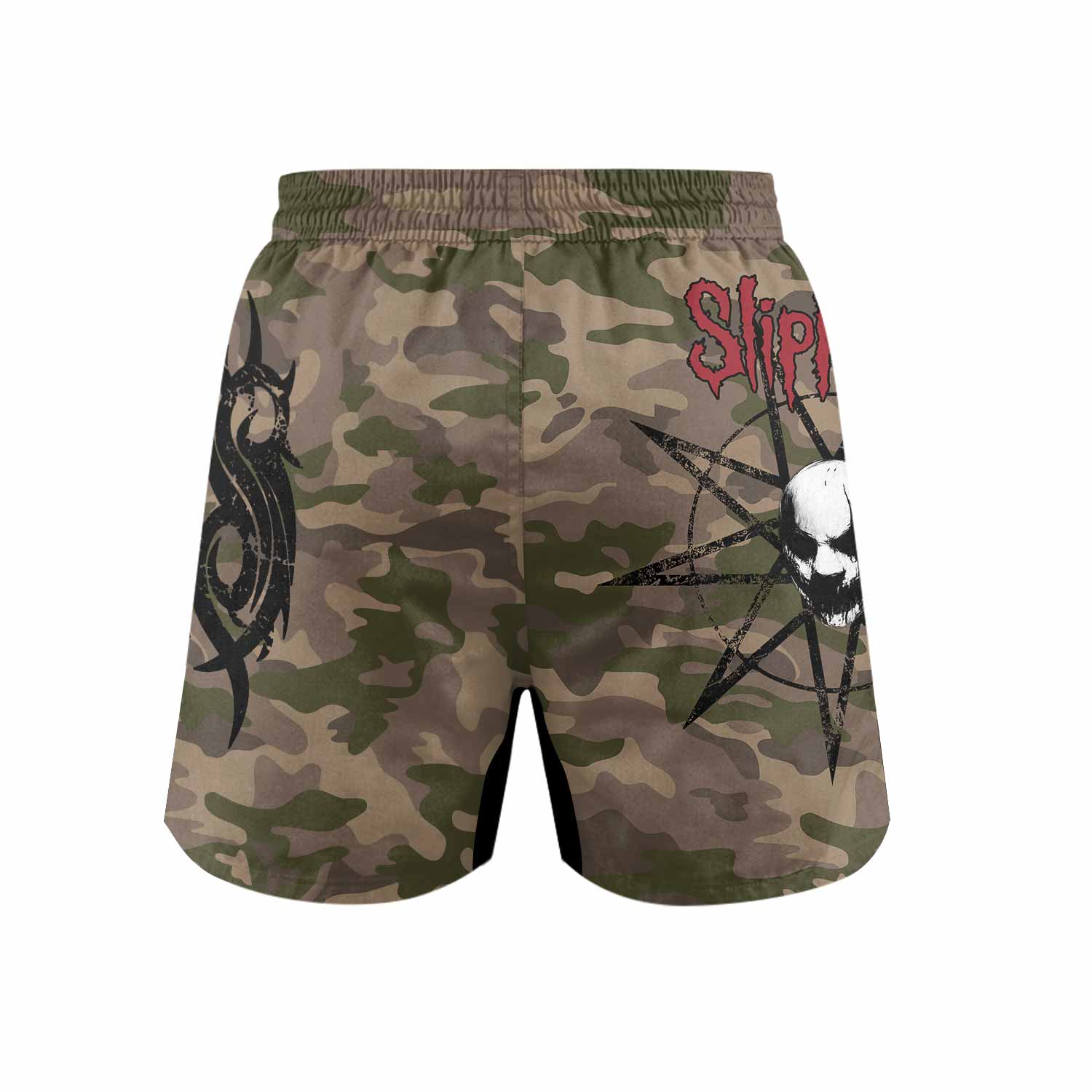 Slipknot Mask Camo Grappling Shorts - back view mockup