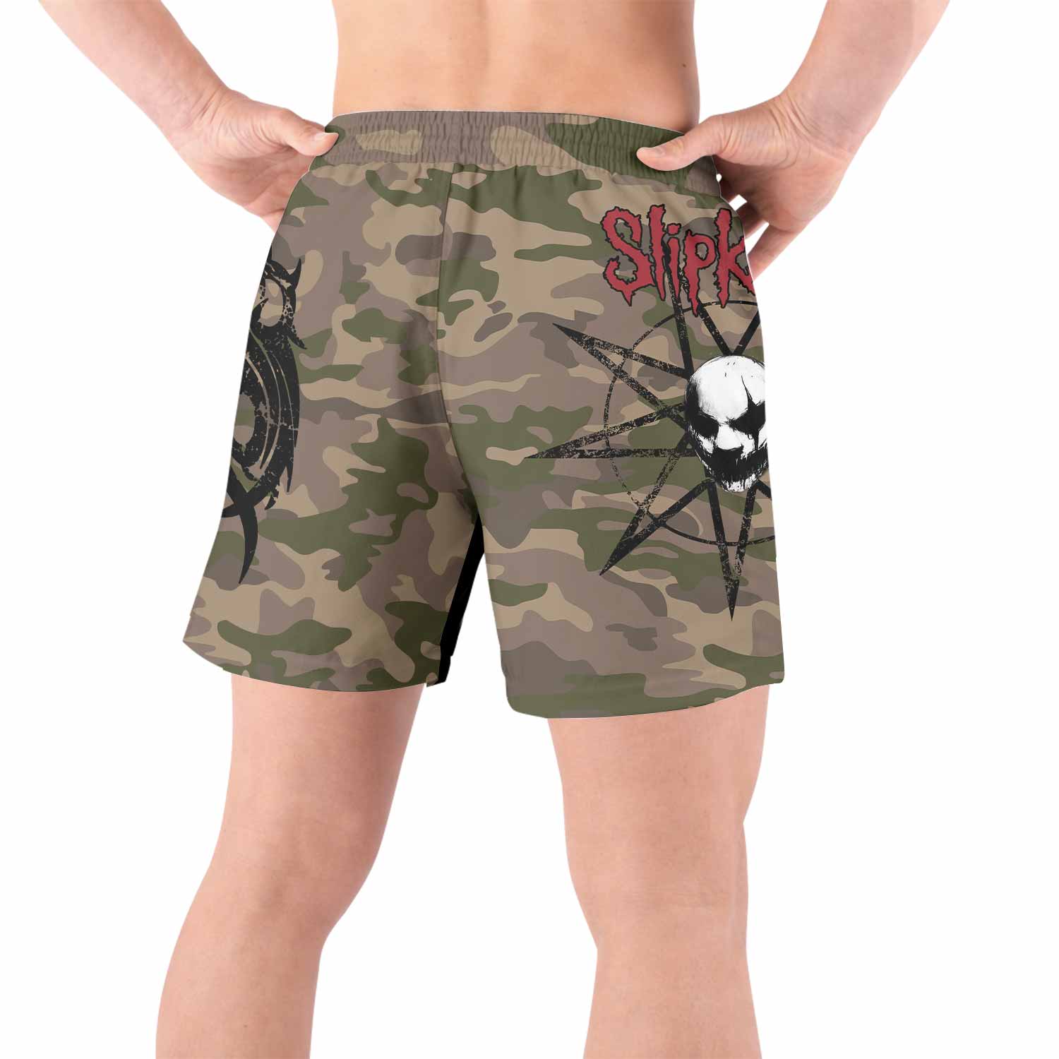 Slipknot Mask Camo Grappling Shorts - back view lifestyle