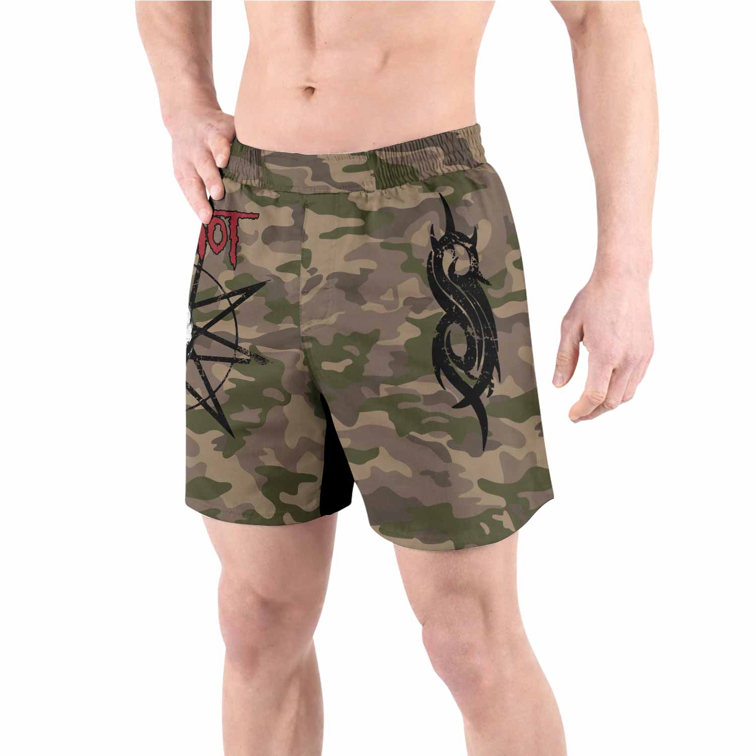 Slipknot Mask Camo Grappling Shorts - front view lifestyle