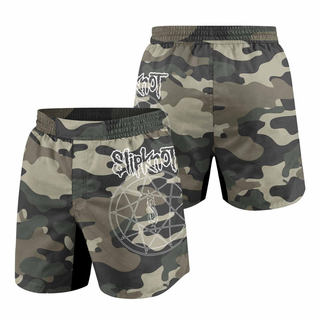 Slipknot Pentagram Camo Grappling Shorts - front and back view