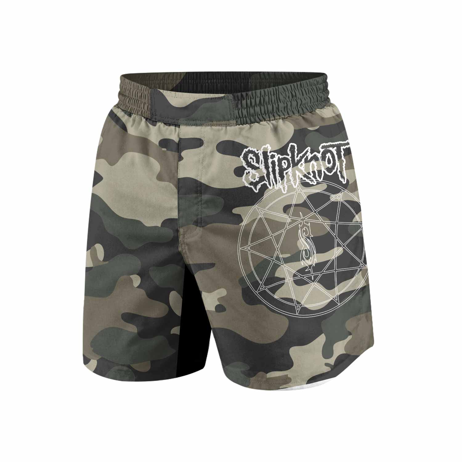 Slipknot Pentagram Camo Grappling Shorts - front view mockup