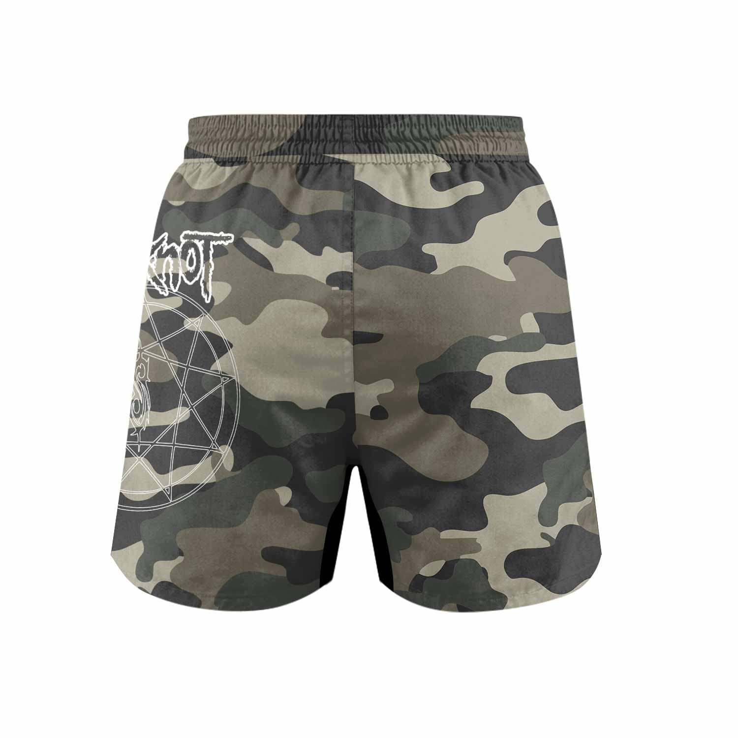 Slipknot Pentagram Camo Grappling Shorts - back view mockup