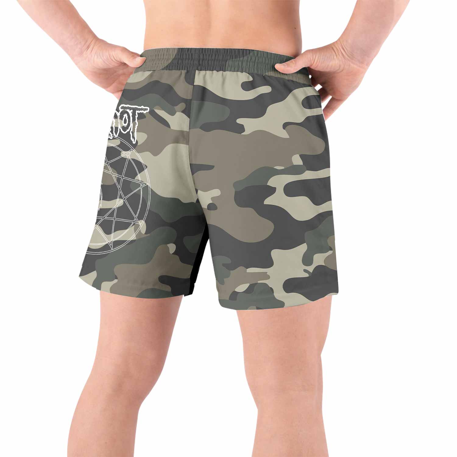 Slipknot Pentagram Camo Grappling Shorts - back view lifestyle