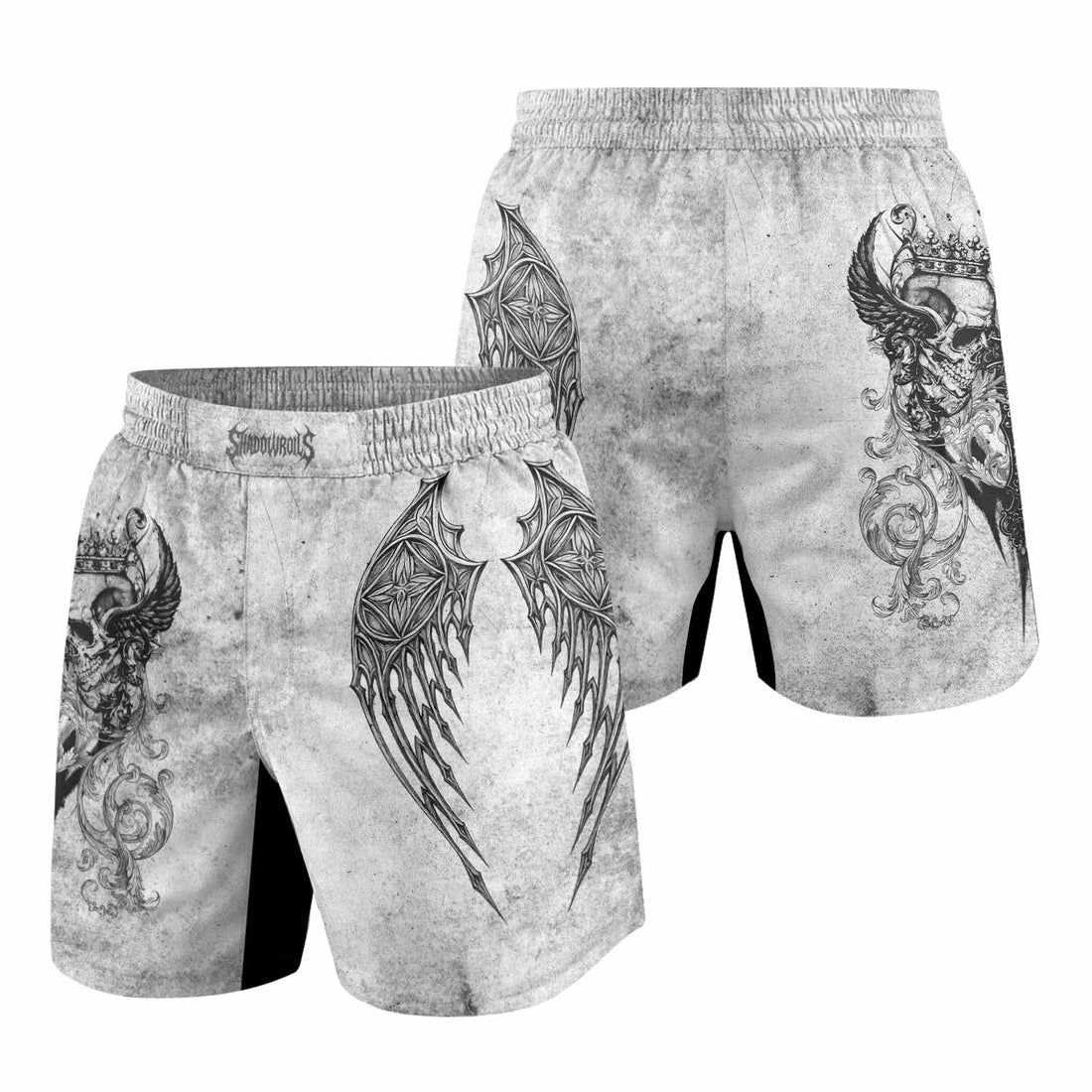 Gothic Angel Cross Grappling Shorts - front and back view