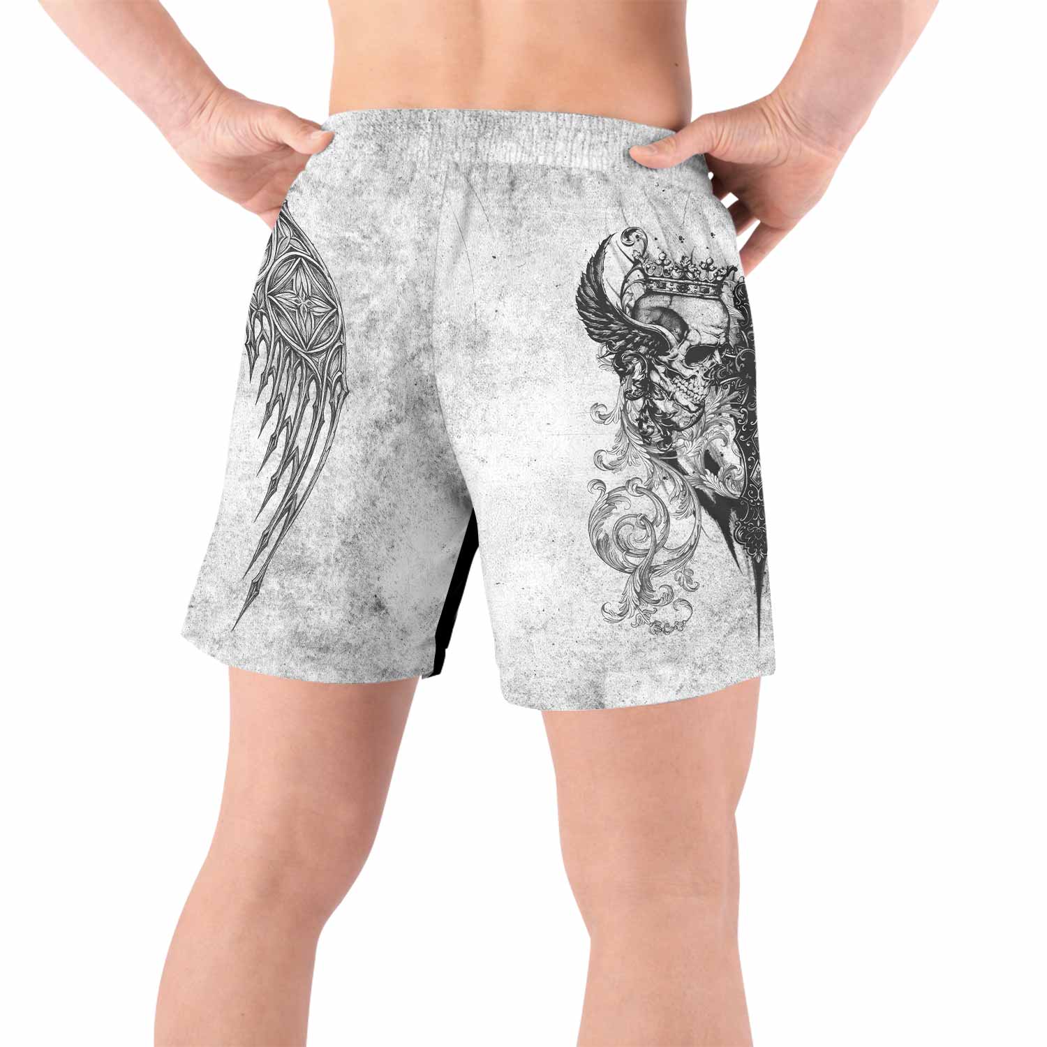 Gothic Angel Cross Grappling Shorts - back view lifestyle
