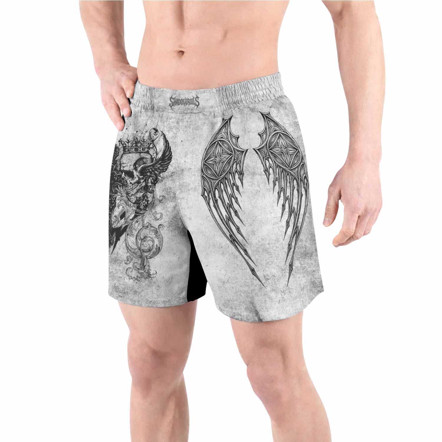 Gothic Angel Cross Grappling Shorts - front view lifestyle
