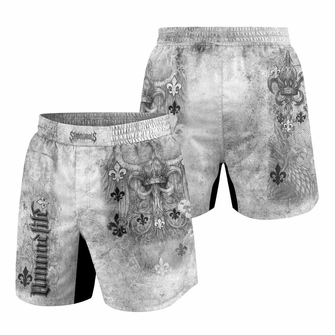 Fleur-de-Lis Rebirth Grappling Shorts - front and back view