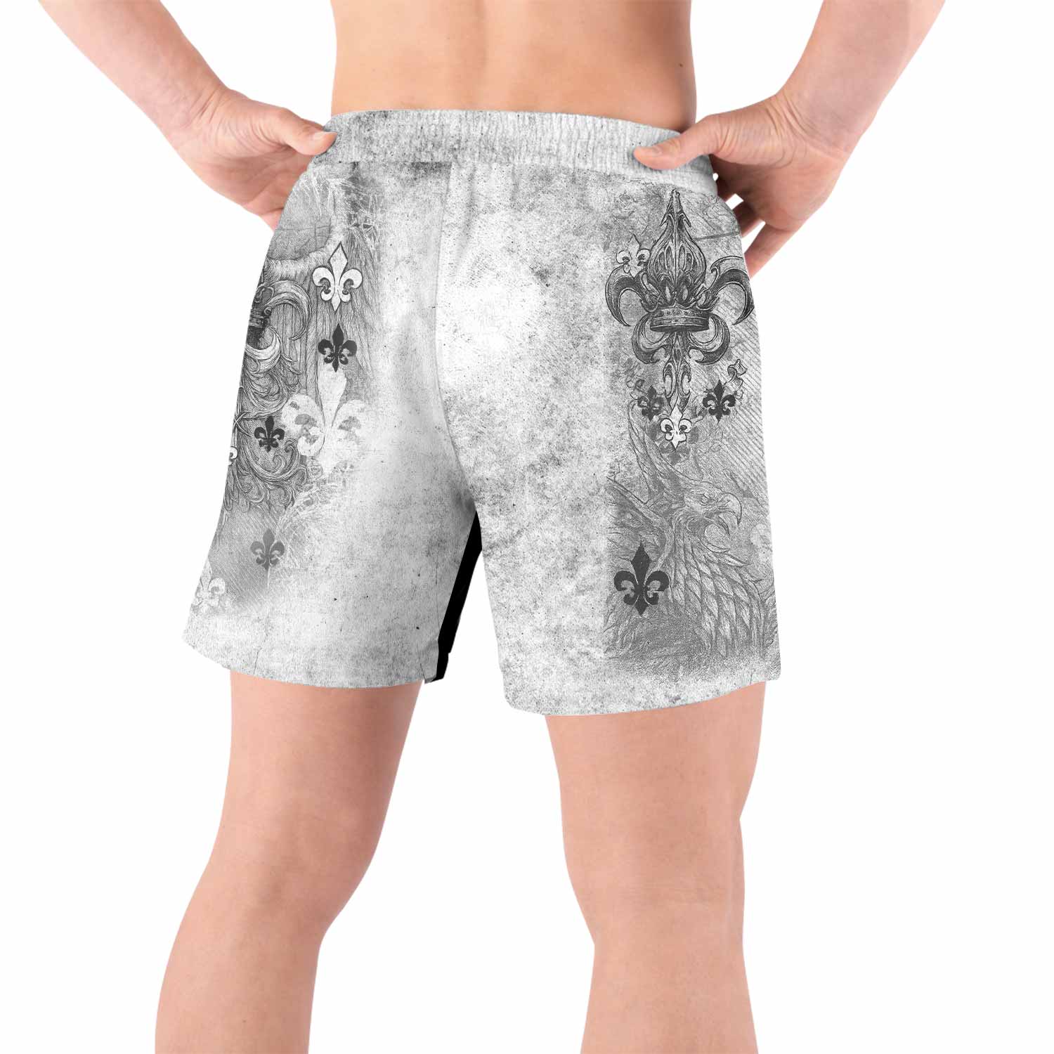 Fleur-de-Lis Rebirth Grappling Shorts - back view lifestyle