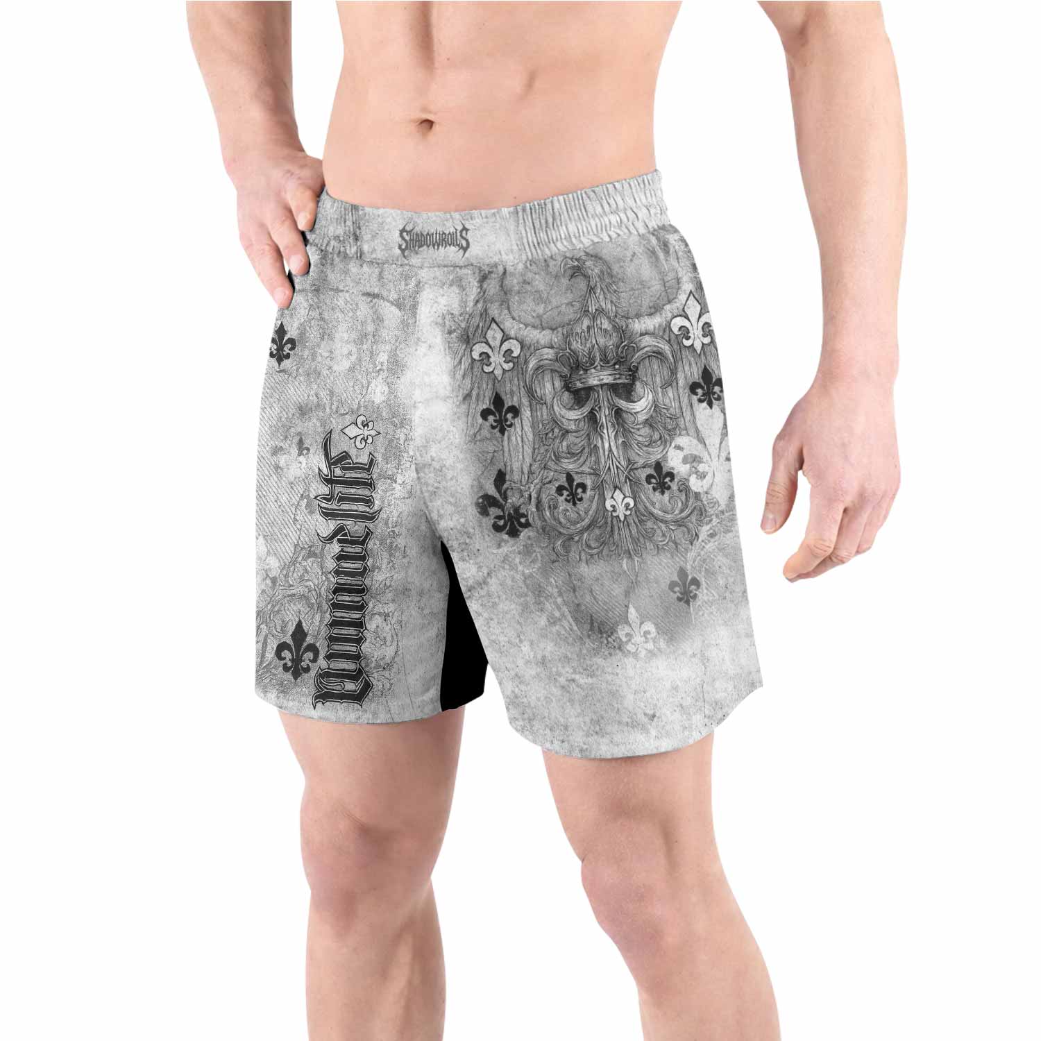 Fleur-de-Lis Rebirth Grappling Shorts - front view lifestyle