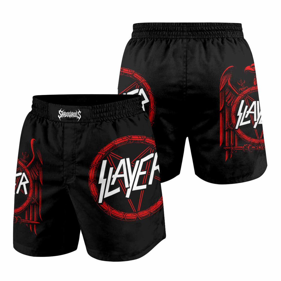 Slayer Red Eagle Grappling Shorts - front and back view