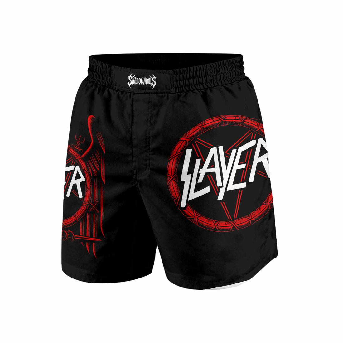 Slayer Red Eagle Grappling Shorts - front and back view