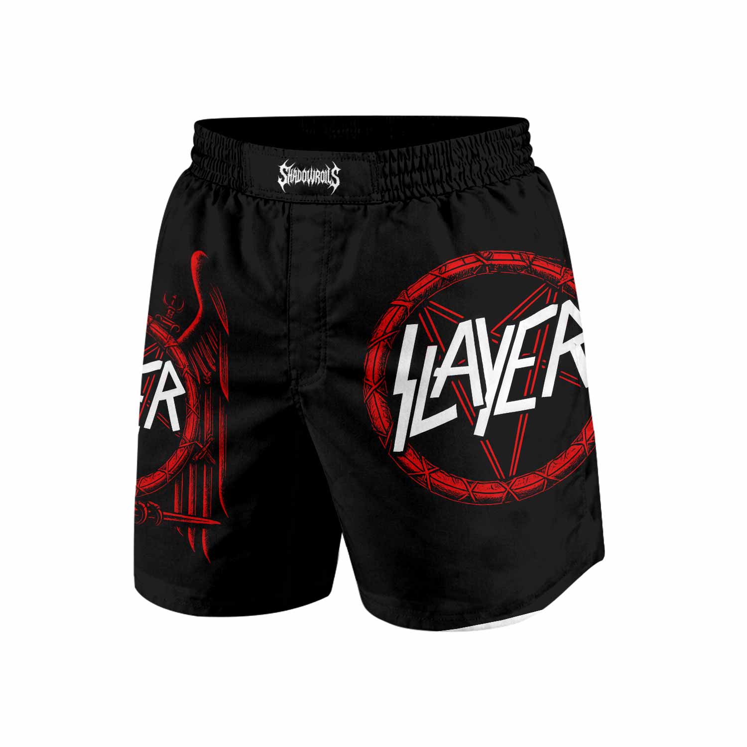 Slayer Red Eagle Grappling Shorts - front view mockup