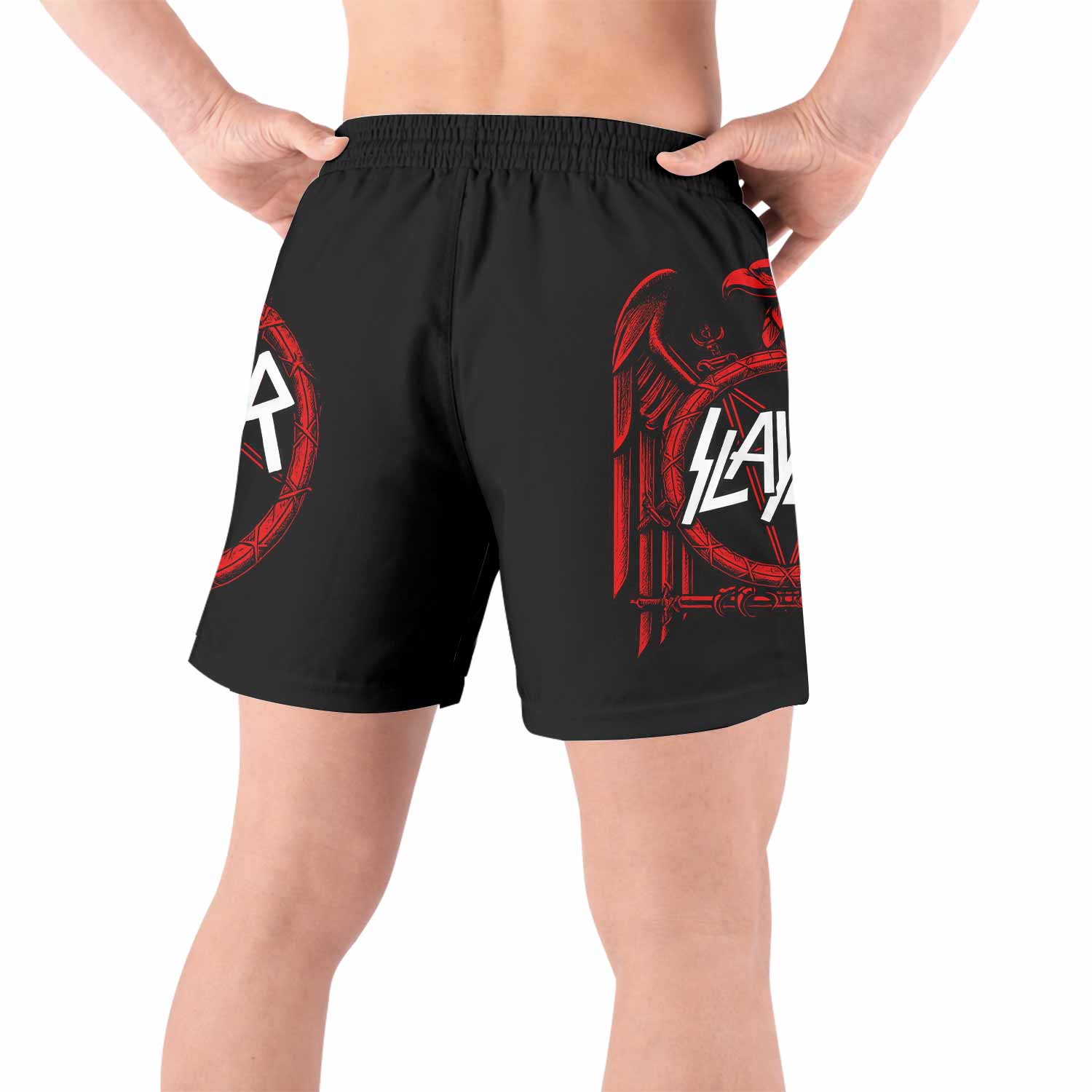 Slayer Red Eagle Grappling Shorts - back view lifestyle