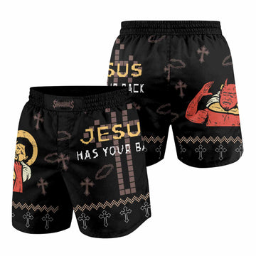Jesus Has Your Back Grappling Shorts - front and back view