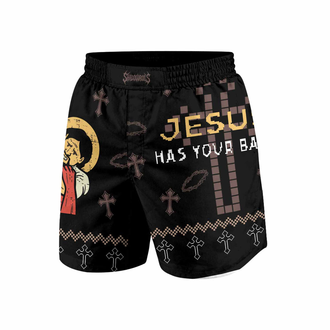 Jesus Has Your Back Grappling Shorts - front and back view