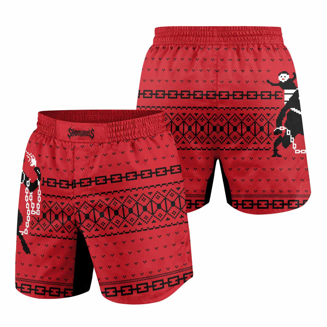 Krampus Christmas Grappling Shorts - front and back view