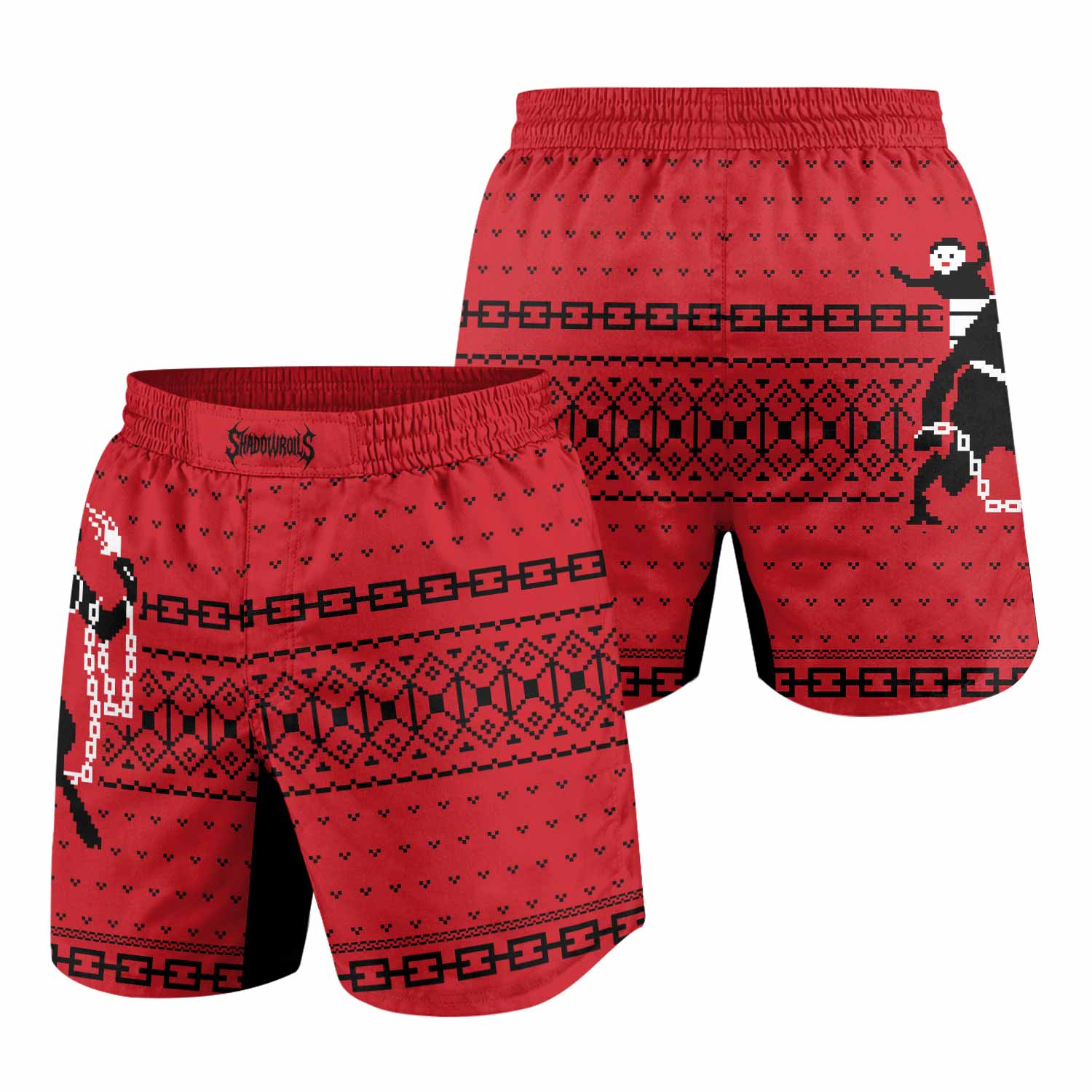 Krampus Christmas Grappling Shorts - front and back view
