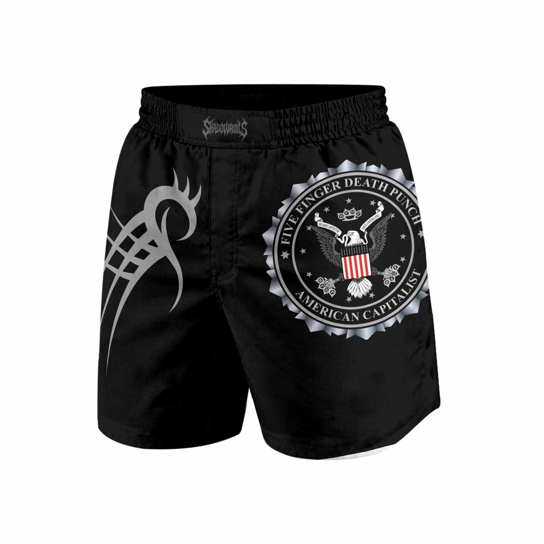 Five Finger Death Punch Grappling Shorts - front and back view