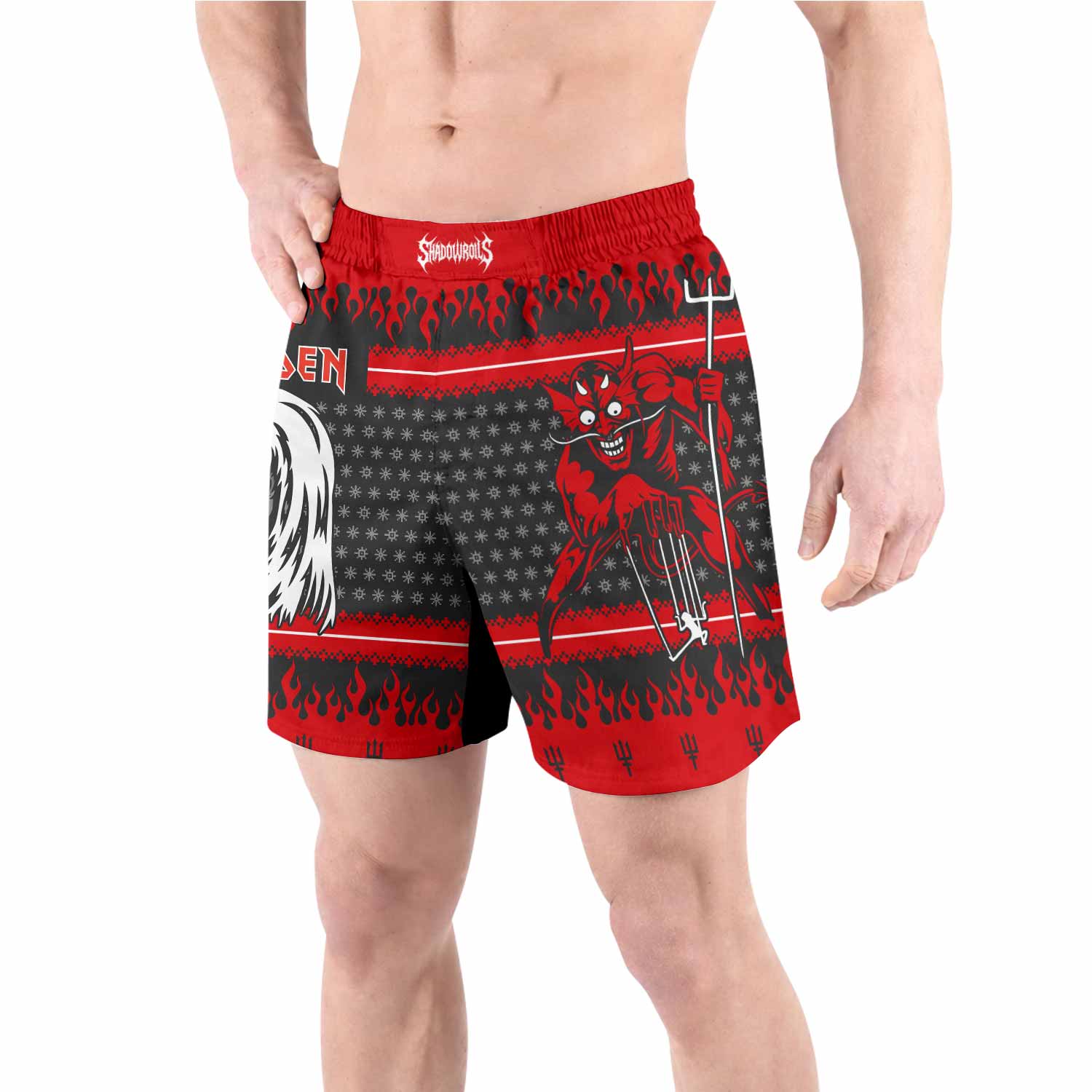 Iron Maiden Devil Grappling Shorts - front view lifestyle