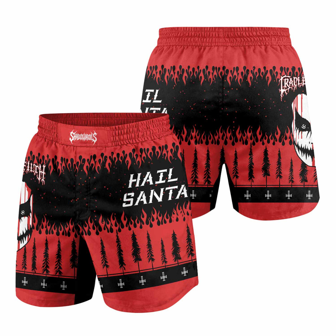 Cradle of Filth Hail Santa Grappling Shorts - front and back view
