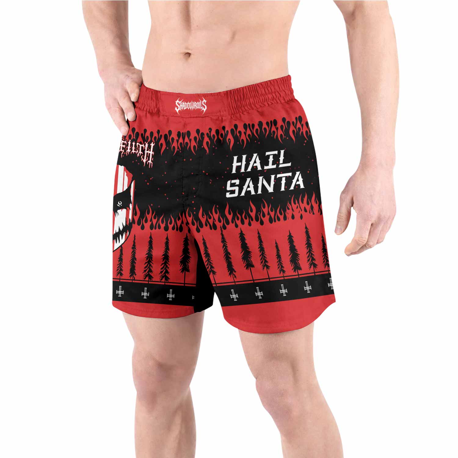 Cradle of Filth Hail Santa Grappling Shorts - front view lifestyle