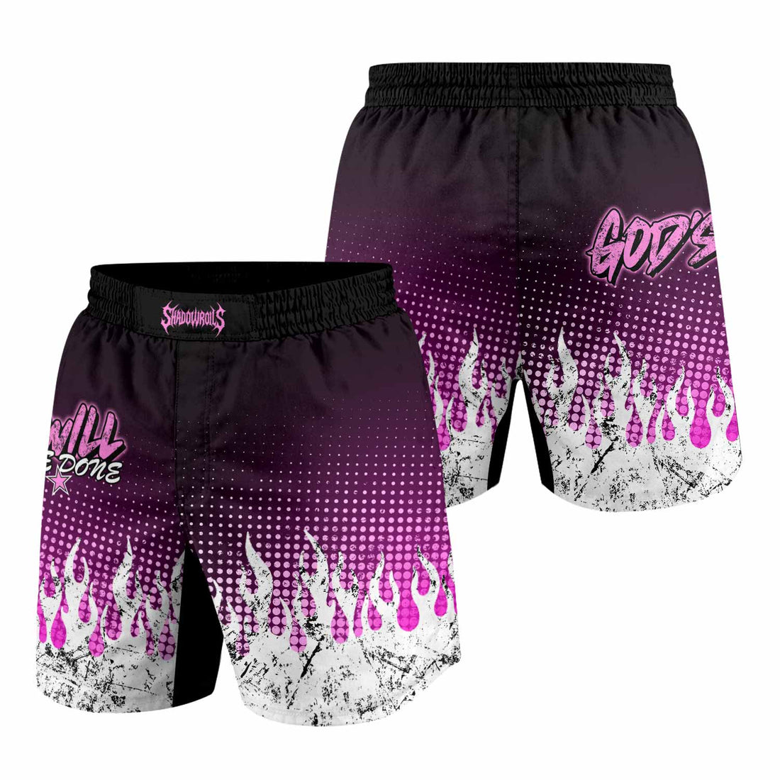 God's Will Be Done Grappling Shorts - front and back view