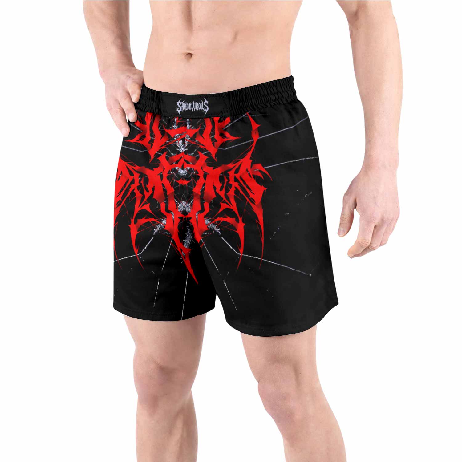Crimson Arachnid Metal Grappling Shorts - front view lifestyle