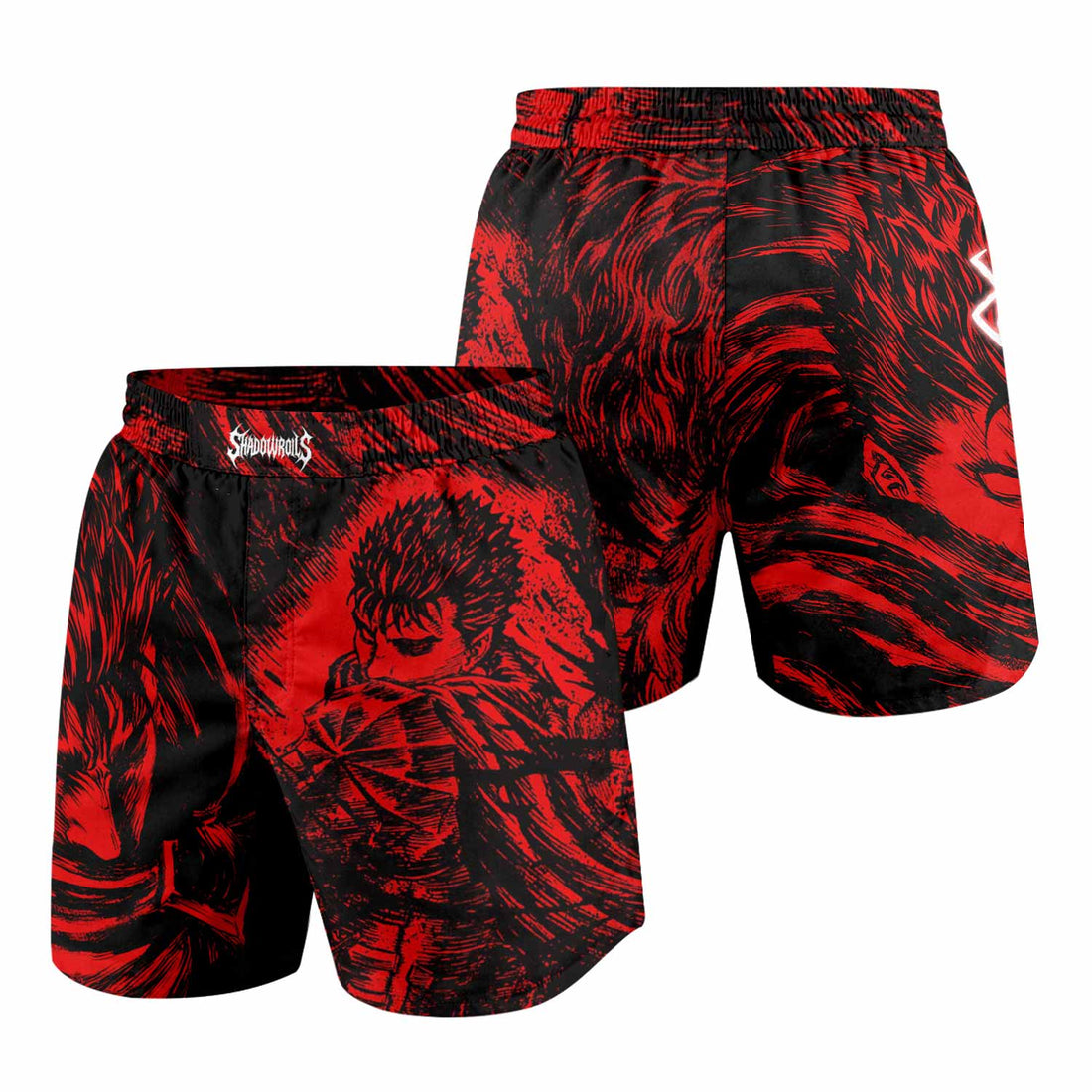 Berserk Guts Grappling Shorts - front and back view