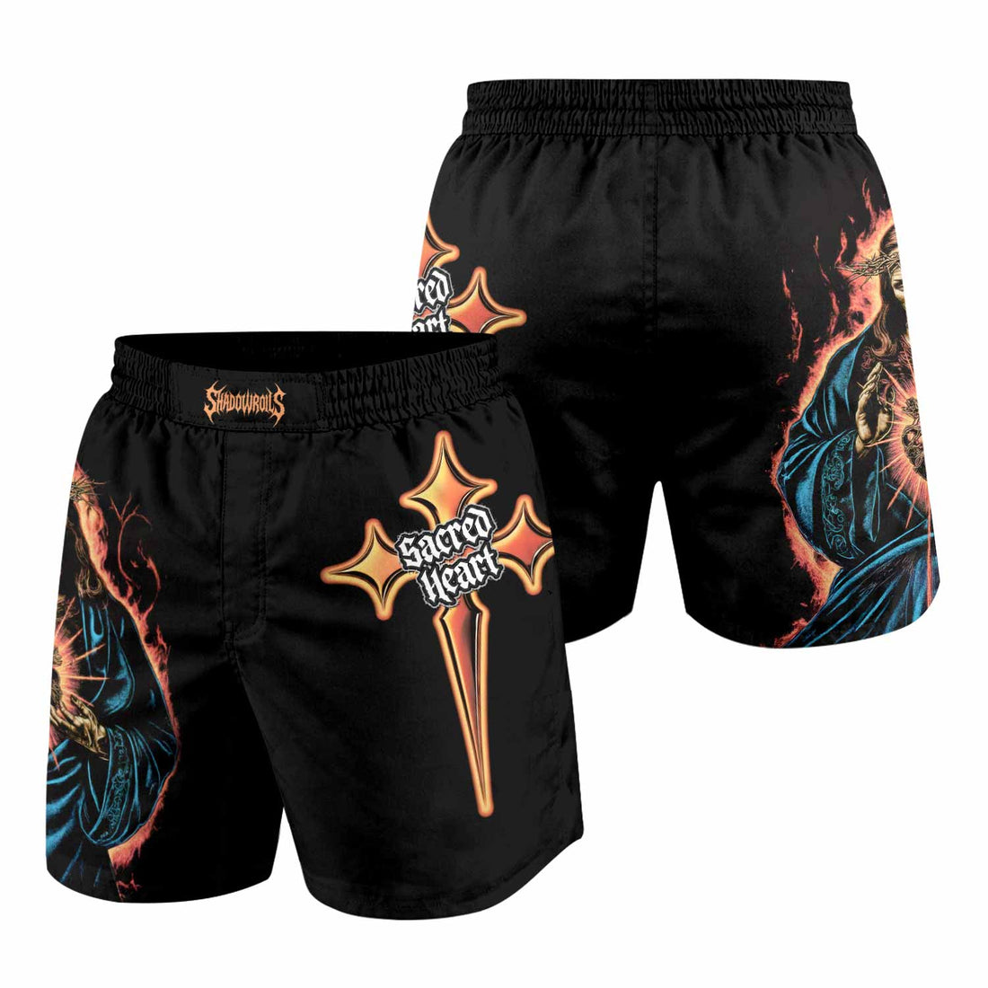 Sacred Heart Grappling Shorts - front and back view