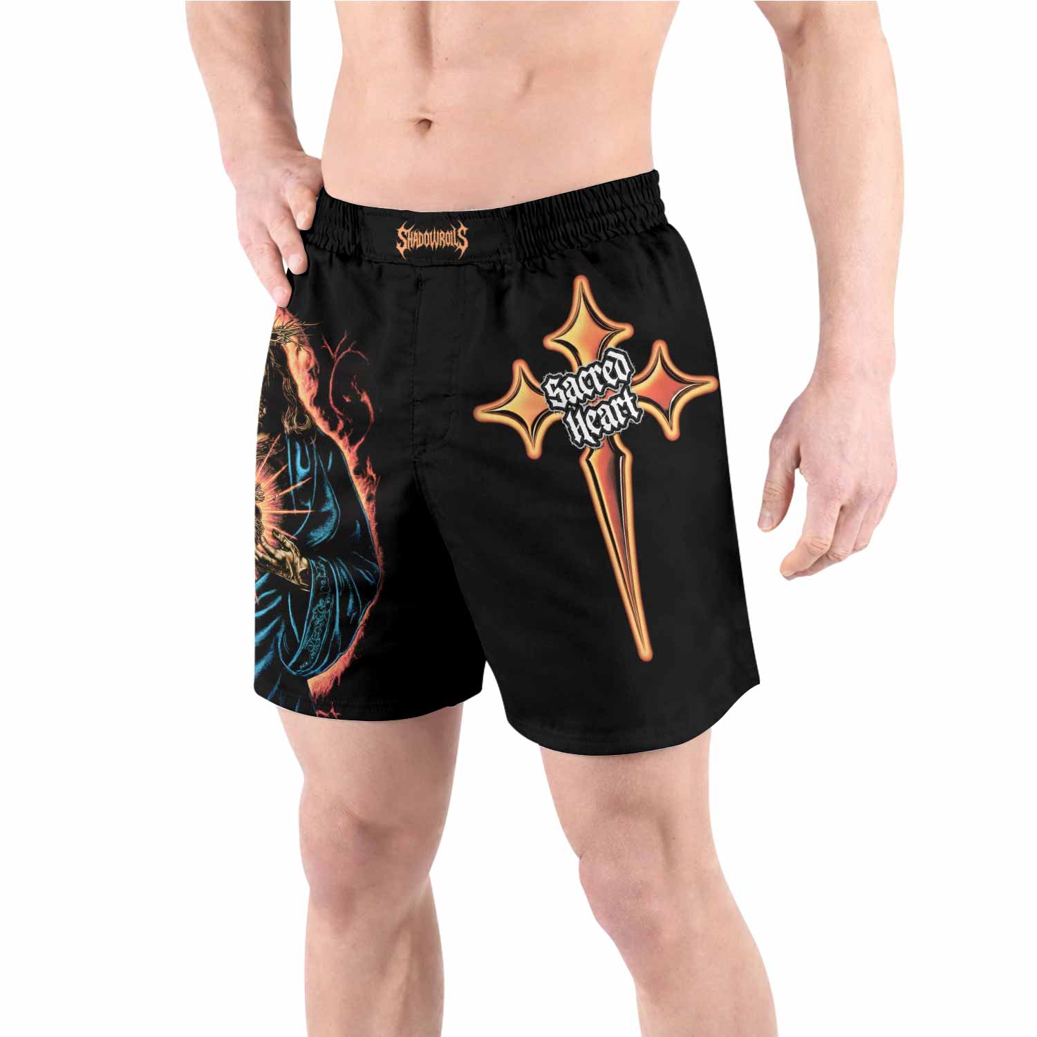 Sacred Heart Grappling Shorts - front view lifestyle