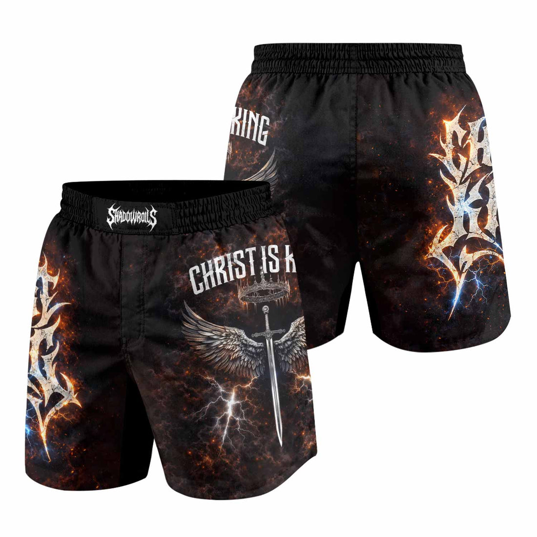 Christ is King Grappling Shorts - front and back view