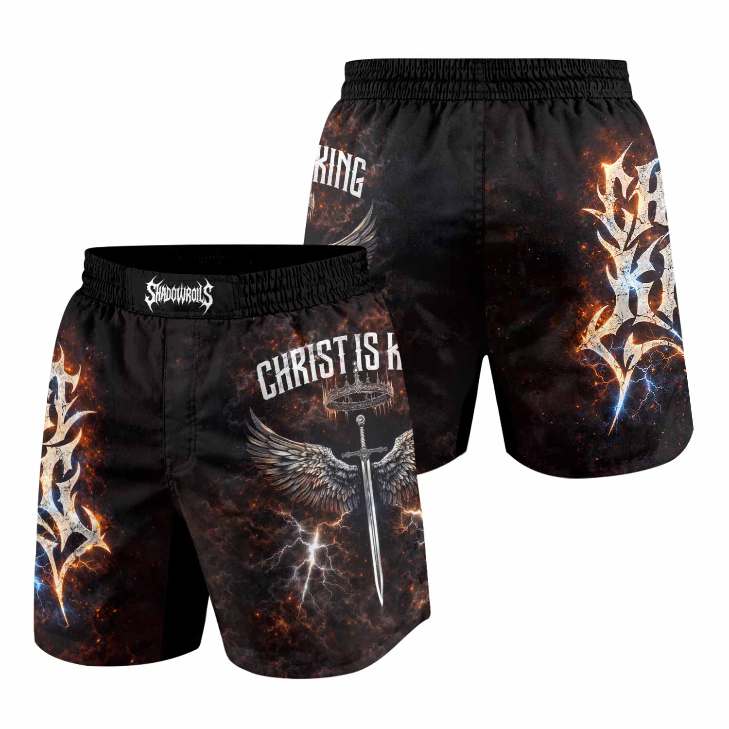 Christ is King Grappling Shorts - front and back view