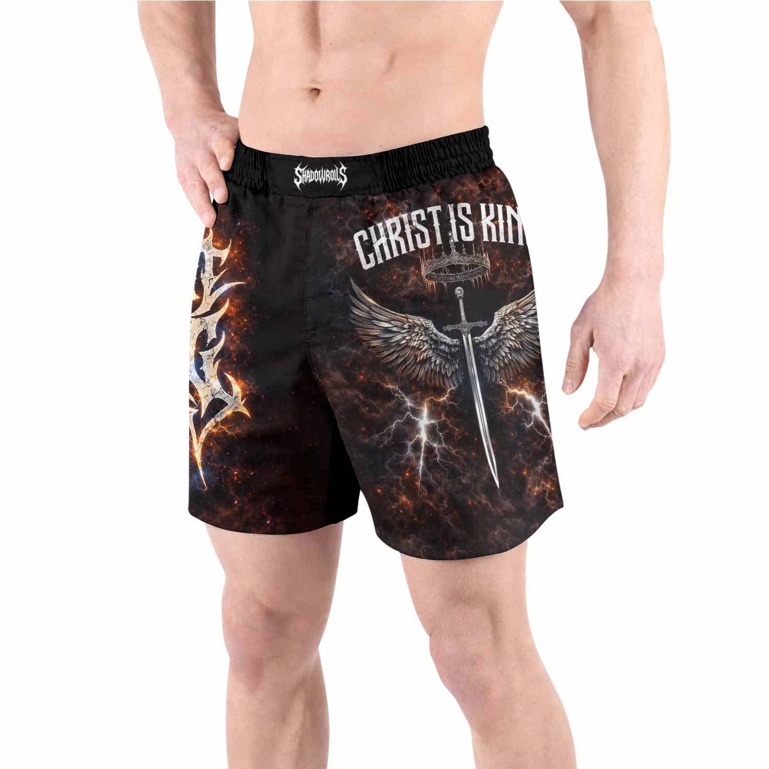 Christ is King Grappling Shorts - front view lifestyle