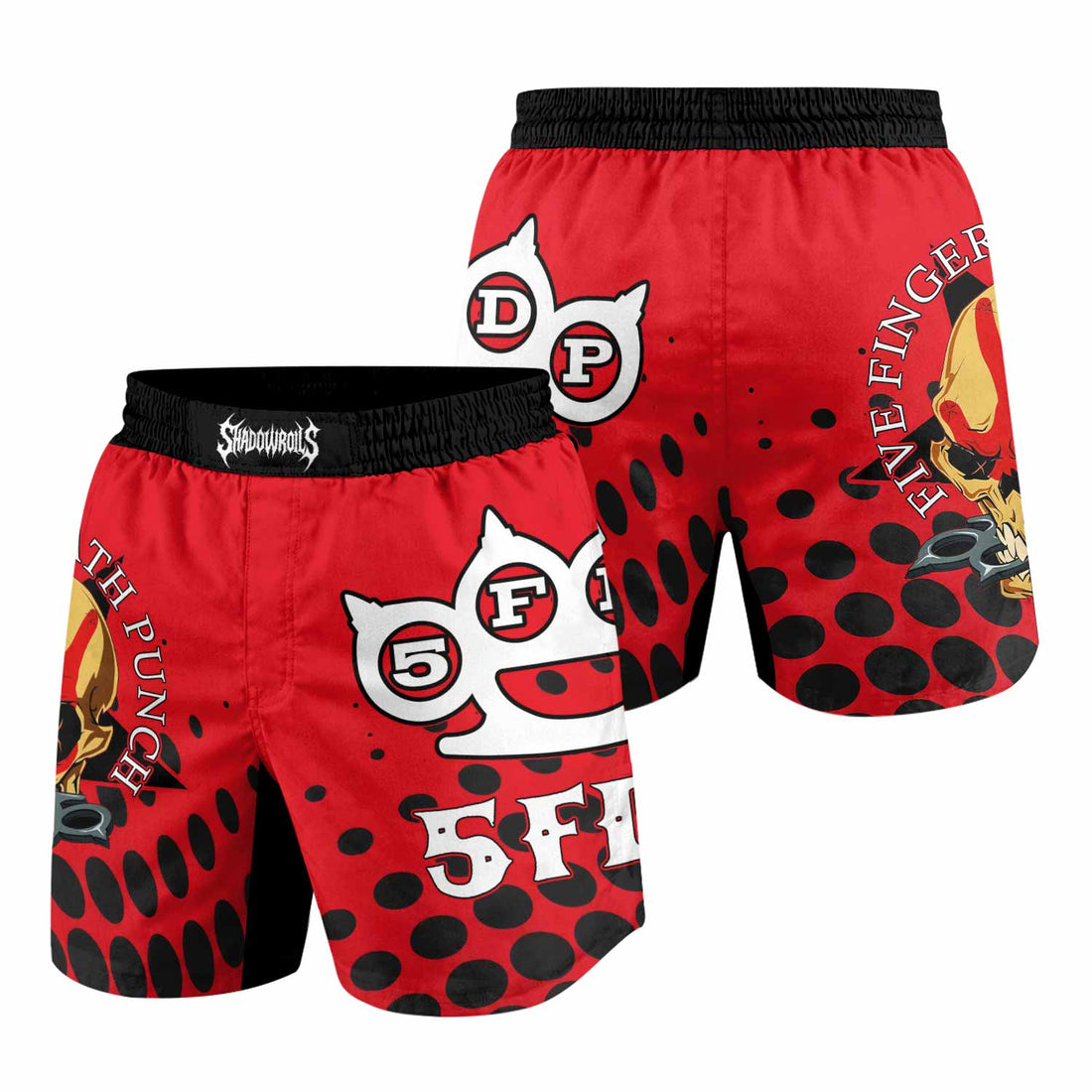 Five Finger Death Punch 5FDP Grappling Shorts - front and back view