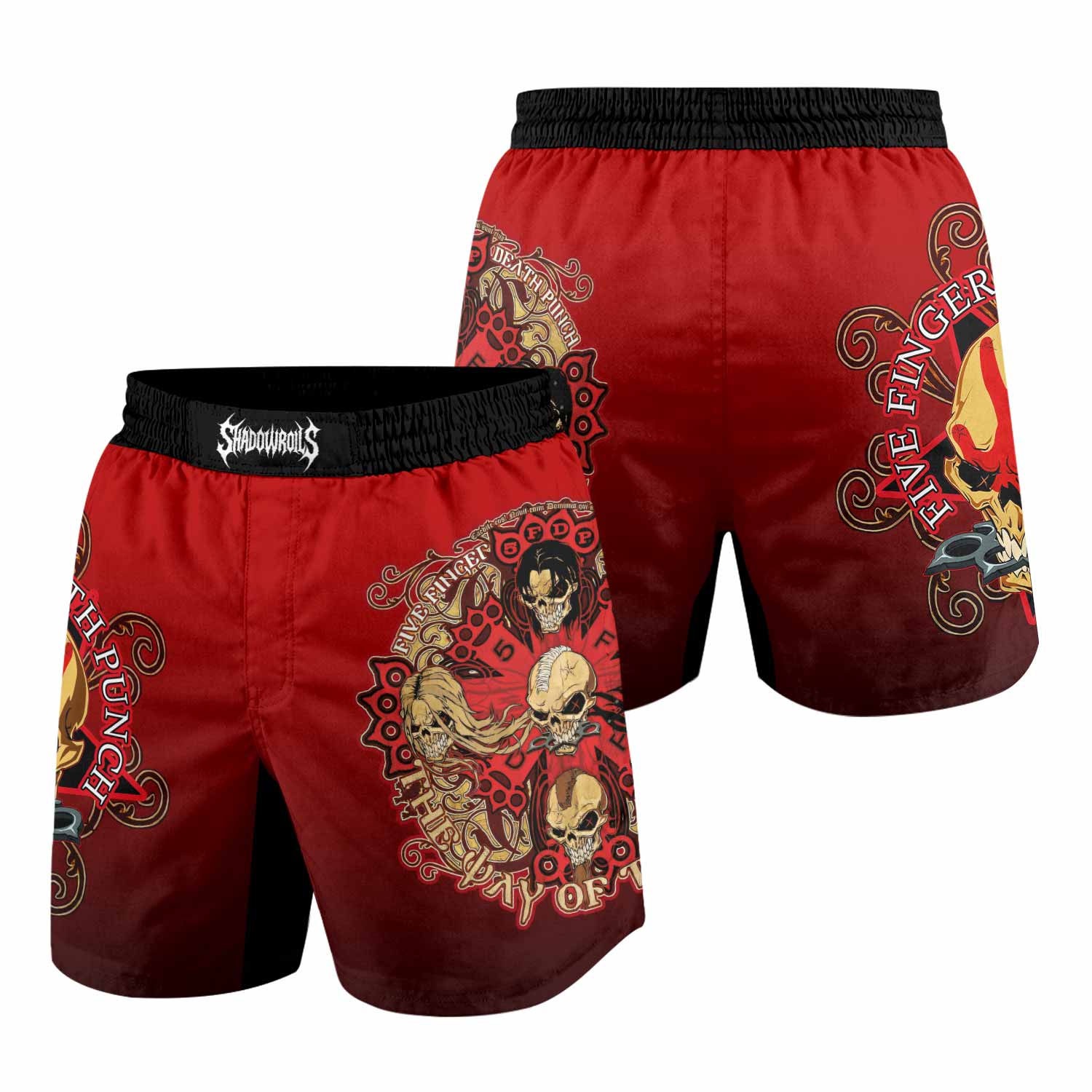 5FDP Five Finger Death Punch Grappling Shorts - front and back view