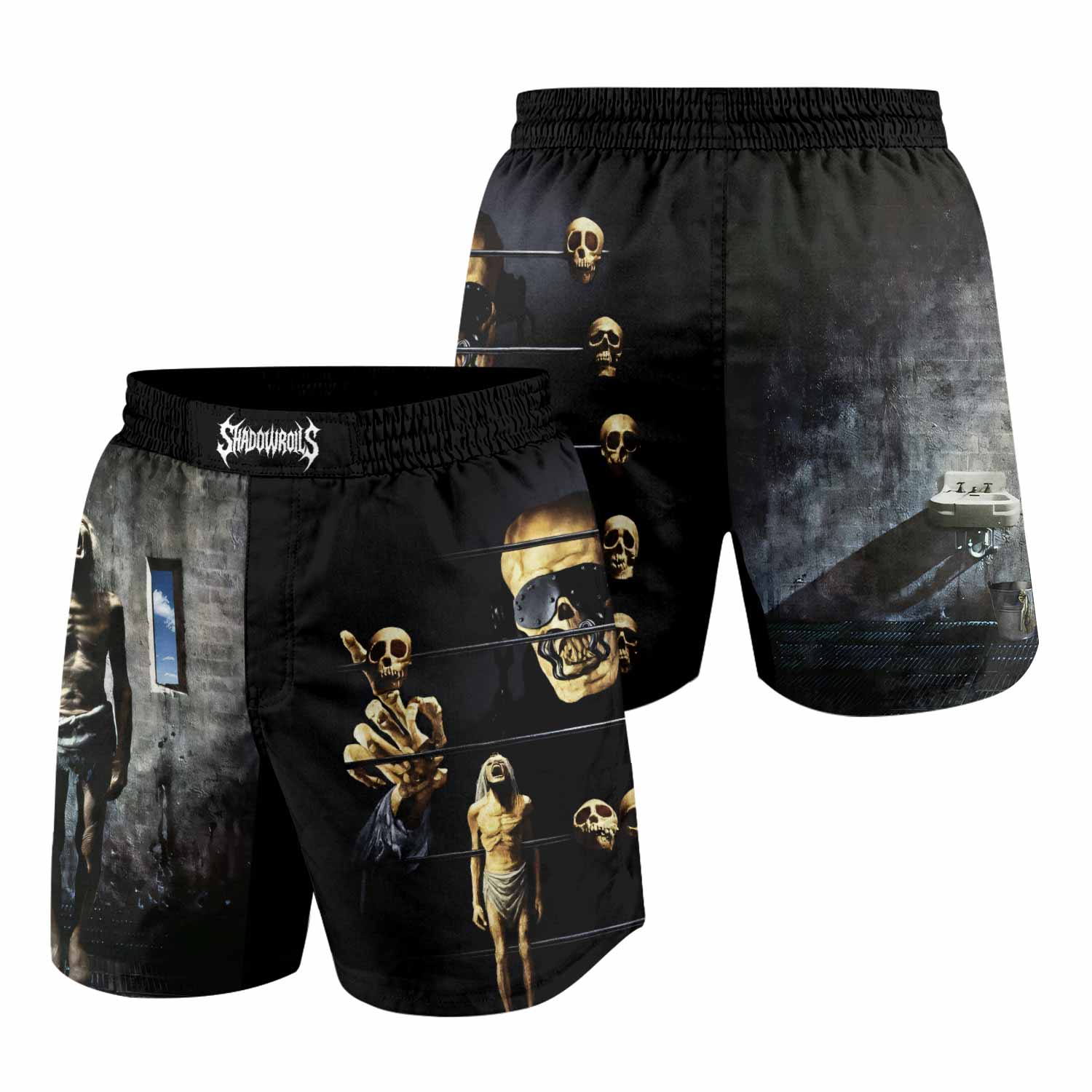 Megadeth Prison of Flesh Grappling Shorts - front and back view