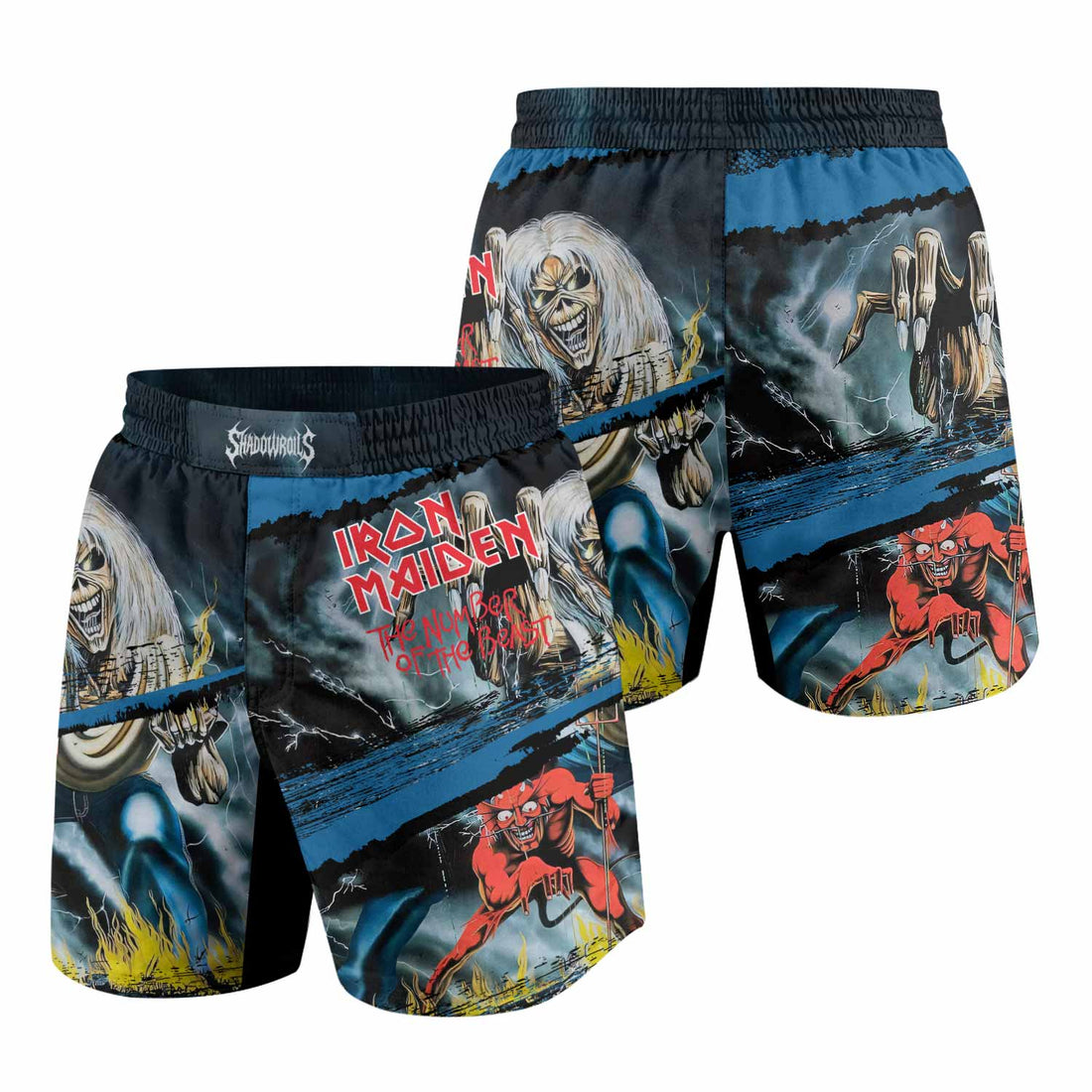 Iron Maiden The Number of the Beast Grappling Shorts - front and back view