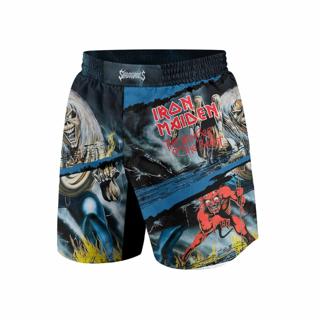 Iron Maiden The Number of the Beast Grappling Shorts - front and back view