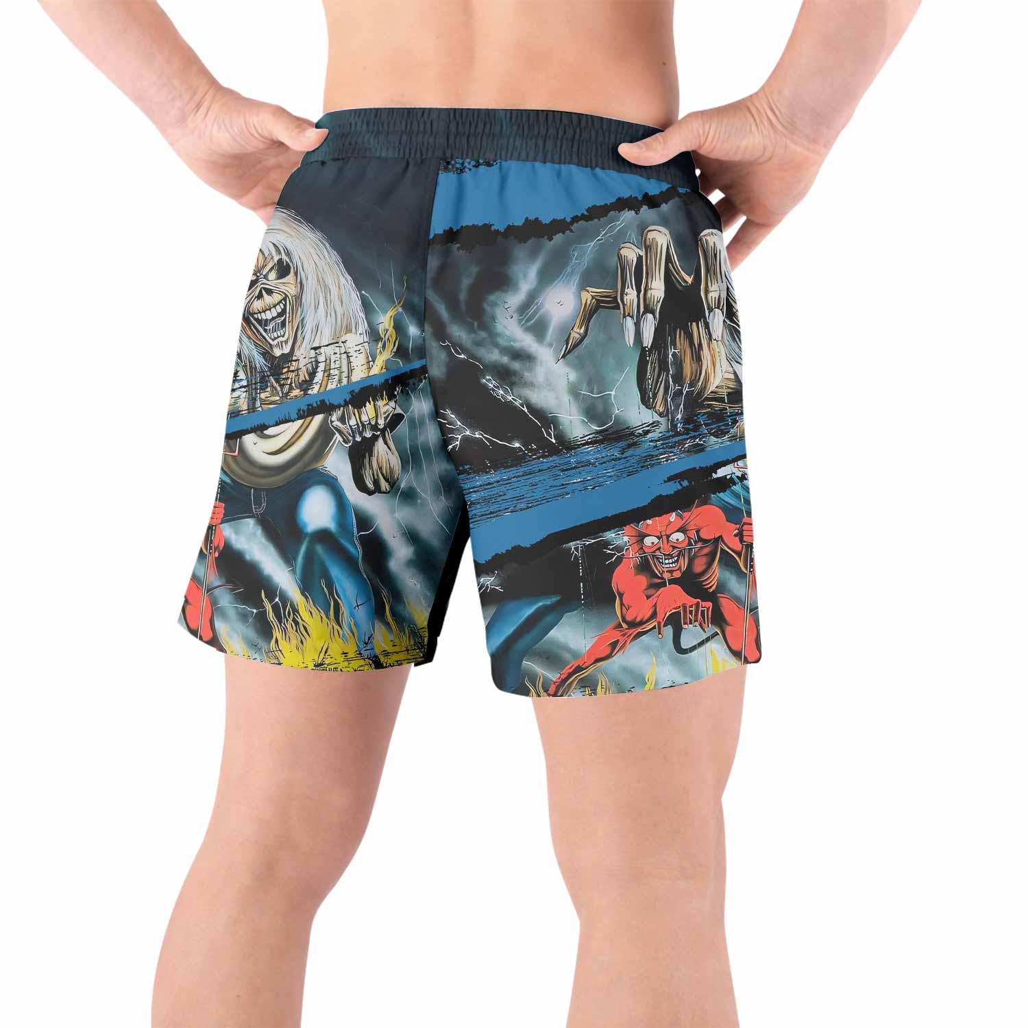 Iron Maiden The Number of the Beast Grappling Shorts - back view lifestyle