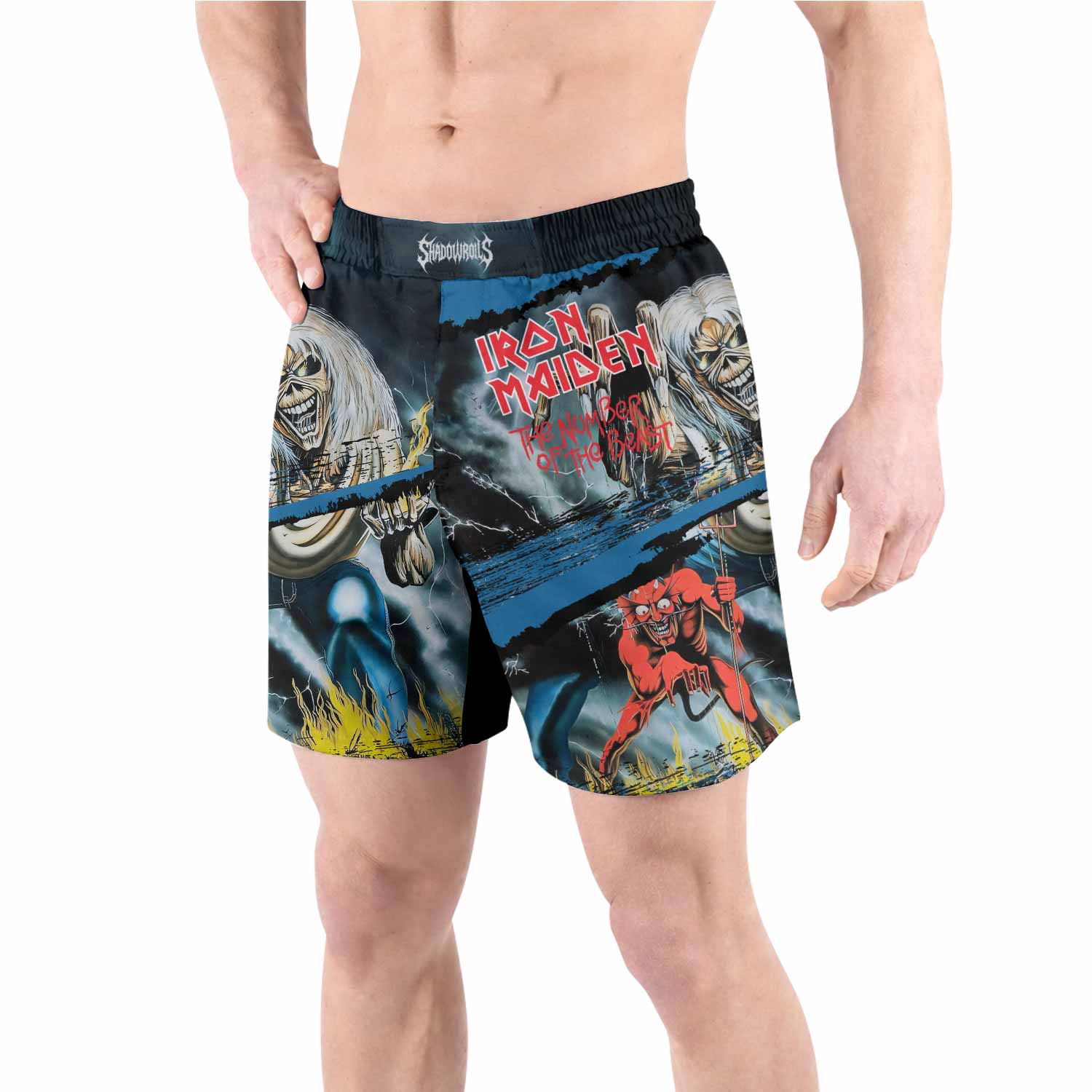 Iron Maiden The Number of the Beast Grappling Shorts - front view lifestyle