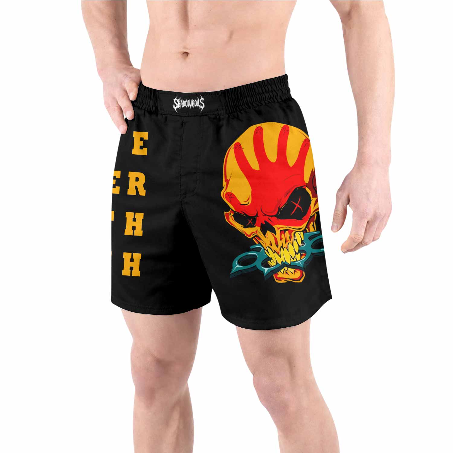 Five Finger Death Punch Camo Grappling Shorts - front view lifestyle